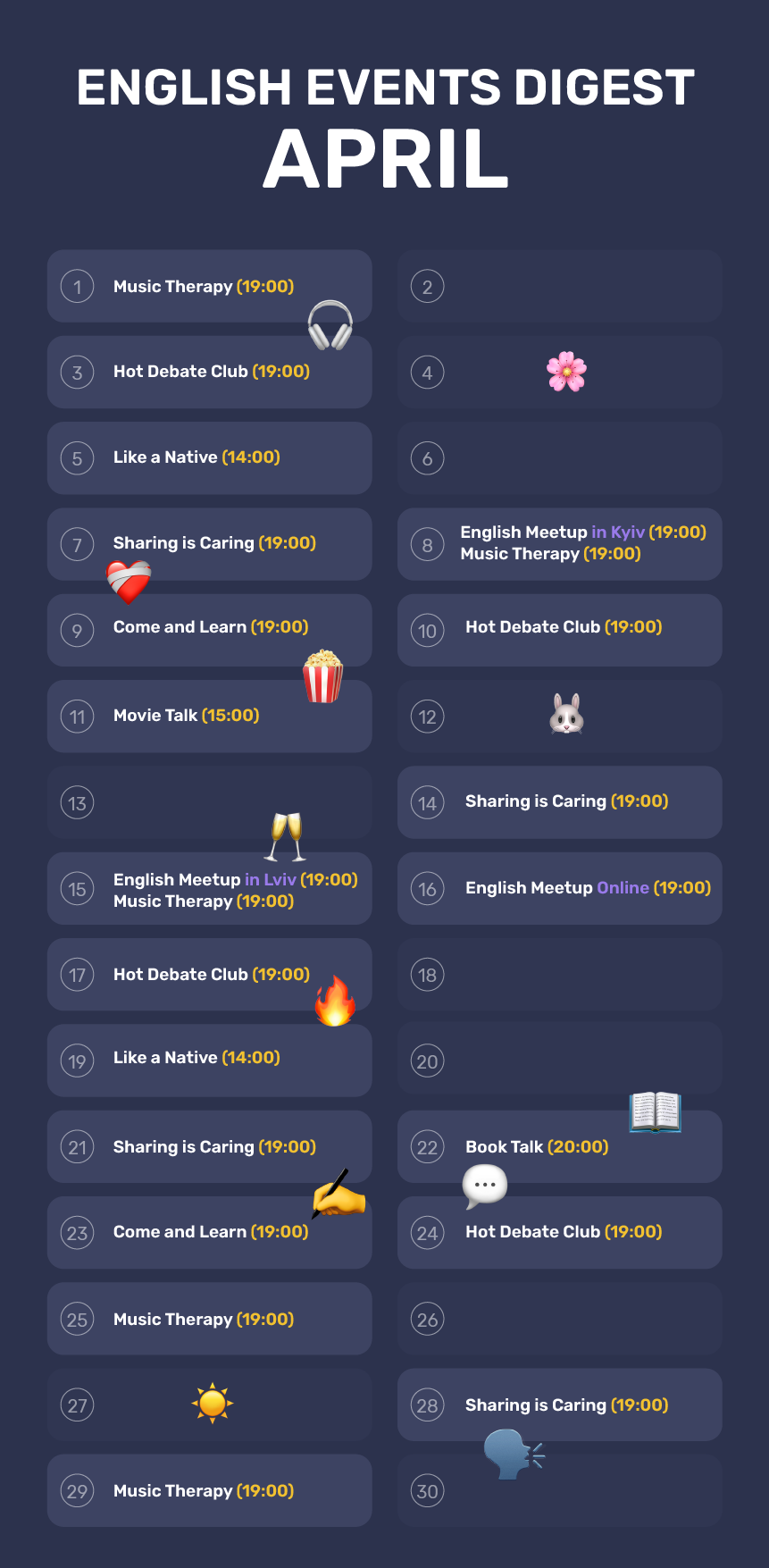 English events digest